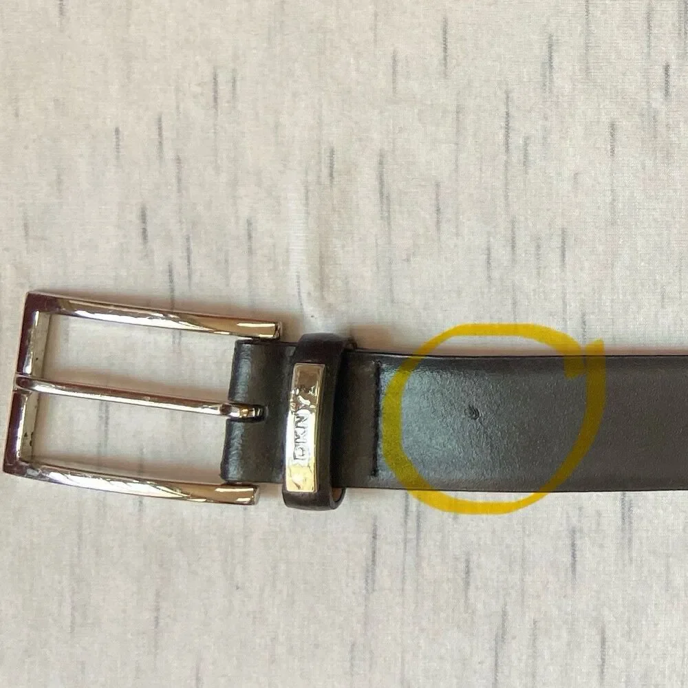 DKNY Black Logo Belt Silver Buckle Women's Size 36 Designer Fashion Donna Karen